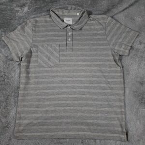 Billy Reid Polo Shirt Mens XL‎ Gray Striped Short Sleeve Chest Pocket Casual